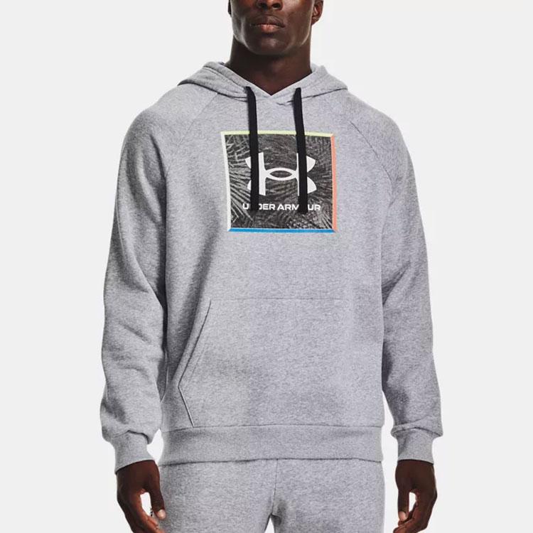 Under Armour Rival Graphic Fleece Hoodie Men Tops Grey 1370349-011