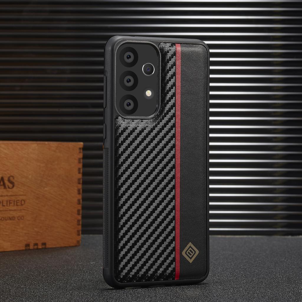 LC.IMEEKE For Samsung Galaxy A33 5G Carbon Fiber Splicing Case PU Leather+TPU+EVA Phone Cover