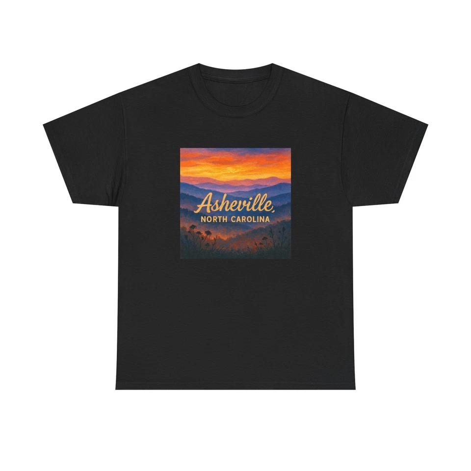 Unisex Adult T Shirt Asheville NC Blue Ridge Sunset Art XL