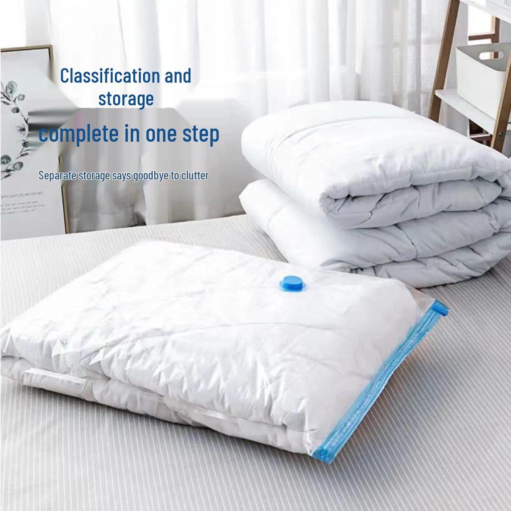 Blue Edged Transparent Vacuum Compression Storage Bag for Clothing and Quilts - Dustproof and Travel-Friendly