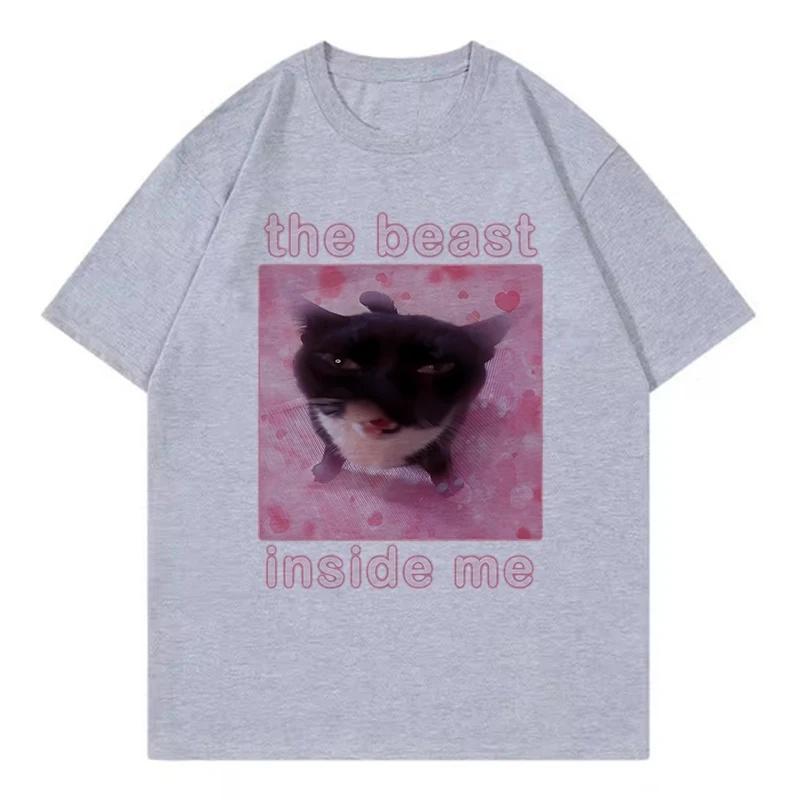 Summer Latest Style Fun Cat Print Pure Cotton TShirt Breathable Comfortable Fashionable Trendy Couples Outfit Streetwear
