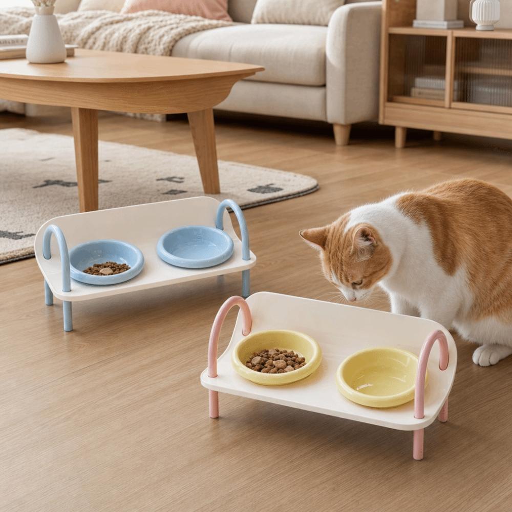 Ceramic Cat Food Water Bowl Double Bowls Pet Food Dispenser Cat Feeding Station Wet Dry Food