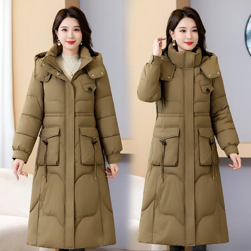 2025 Thickened Cotton Jacket Women's Winter New Mid-Length Over Knee Cotton Jacket Slimming Plus Size Warm Padded Jacket Jacket