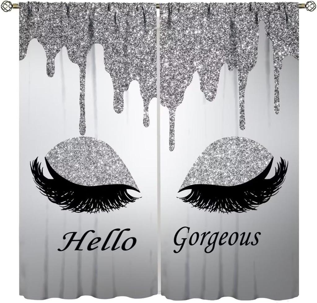 Gorgeous Curtains,Modern Fashion Unicorn Eyelash(No Glitter No Sequin) Curtains for Girls Bedroom Living Room Window Drapes