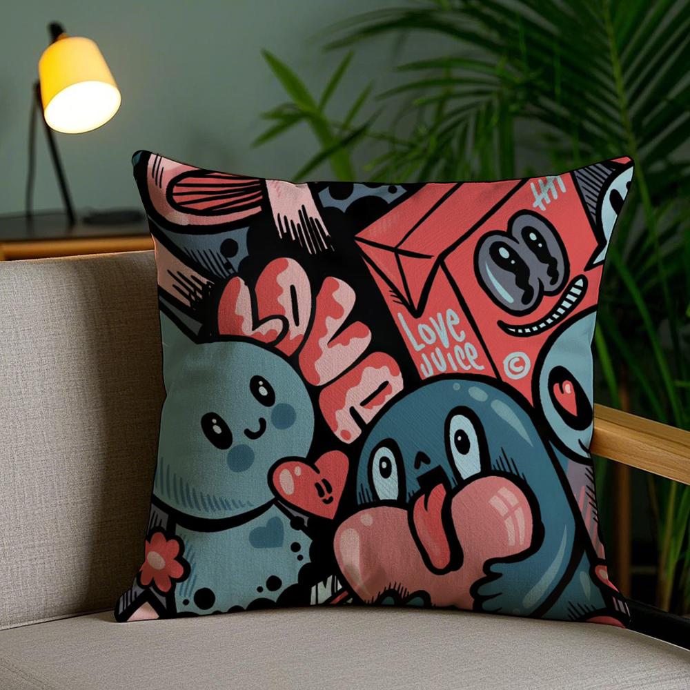 Abstract Painting Cushion Cover Plush Fabric Soft Double-Sided Printed Invisible Zipper Sofa Pillow Case Home Decor