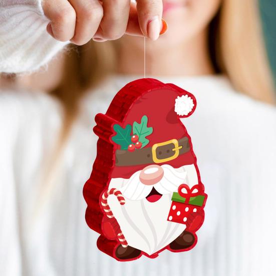 Gnome Pinata Red Christmas Gnome Pinata with Stick Blindfold And Confetti Winter Theme Birthday Party Decorations for Xmas Birthday Baby Shower