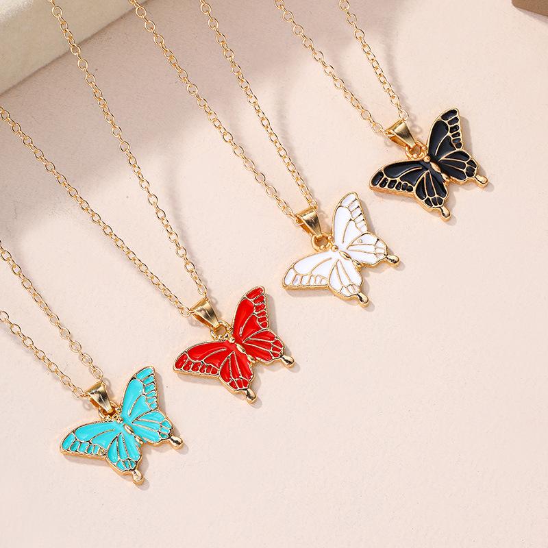European and American e-commerce jewelry fashion drip alloy pendant personalized drip butterfly necklace autumn new item jewelry