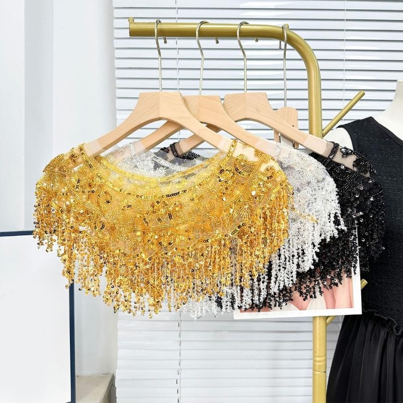 Glitter Fringe Detachable Collar Shawl Scarf For Women Elegant Party Accessory
