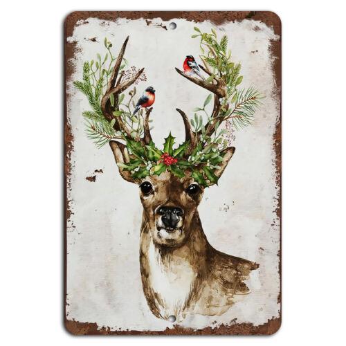 Watercolor Rustic Deer Winter Sign Aluminum