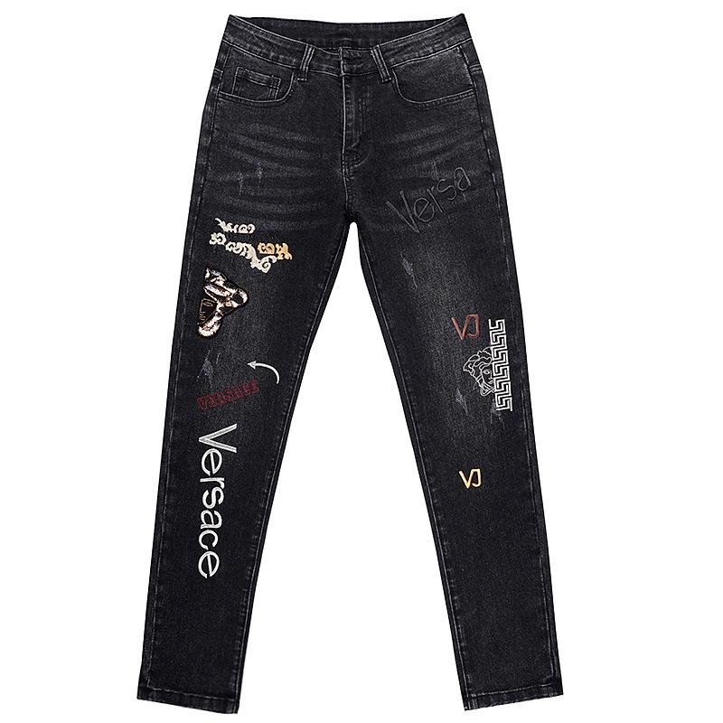 New European And American Style Men'S High-Quality Trendy Embroidered Jeans With Slim Fit And Hot Diamond Fashion Denim Pants