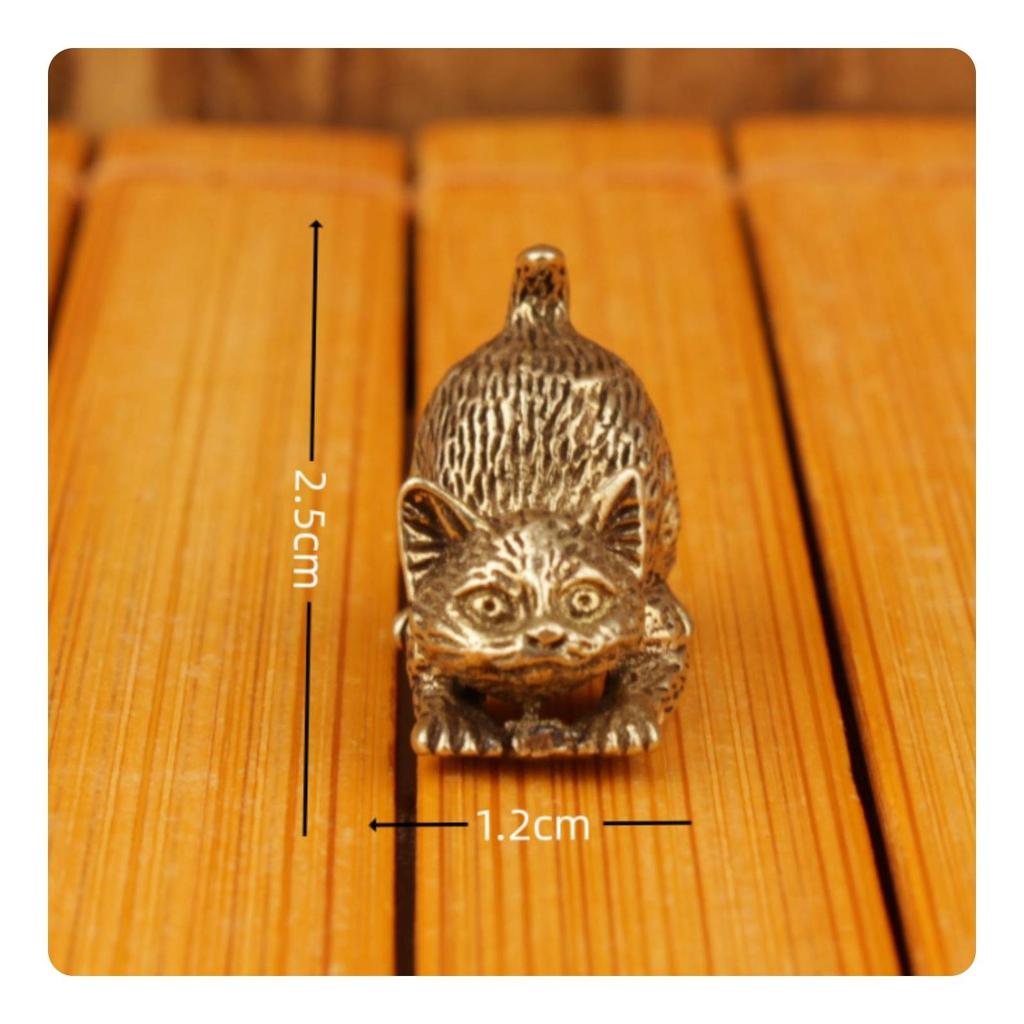 Brass Cat Figurine Handcrafted Miniature Statue Handicraft Tiny Kitten for Collectors,