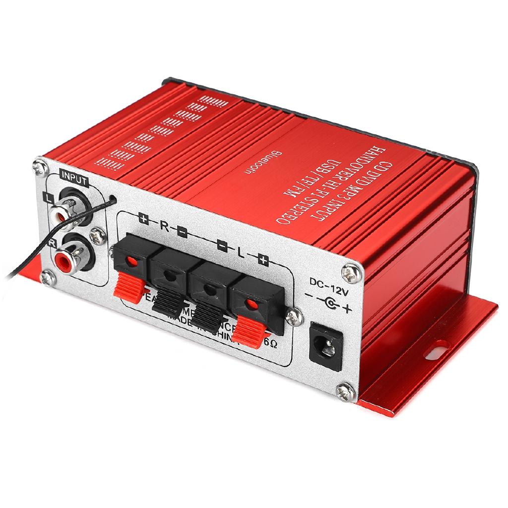2CH 100W+100W DC 12V HIFI Audio Power Amplifier bluetooth Stereo FM Radio USB Remote Control Red Car Audio Amplificador