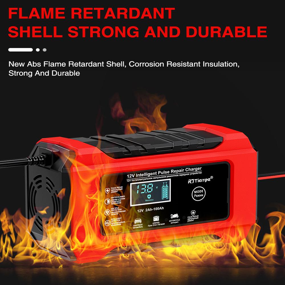 Car Battery Charger 12V 6A Fully Automatic Smart Charger LCD Display Smart Fast Charger for Car Motorcycle