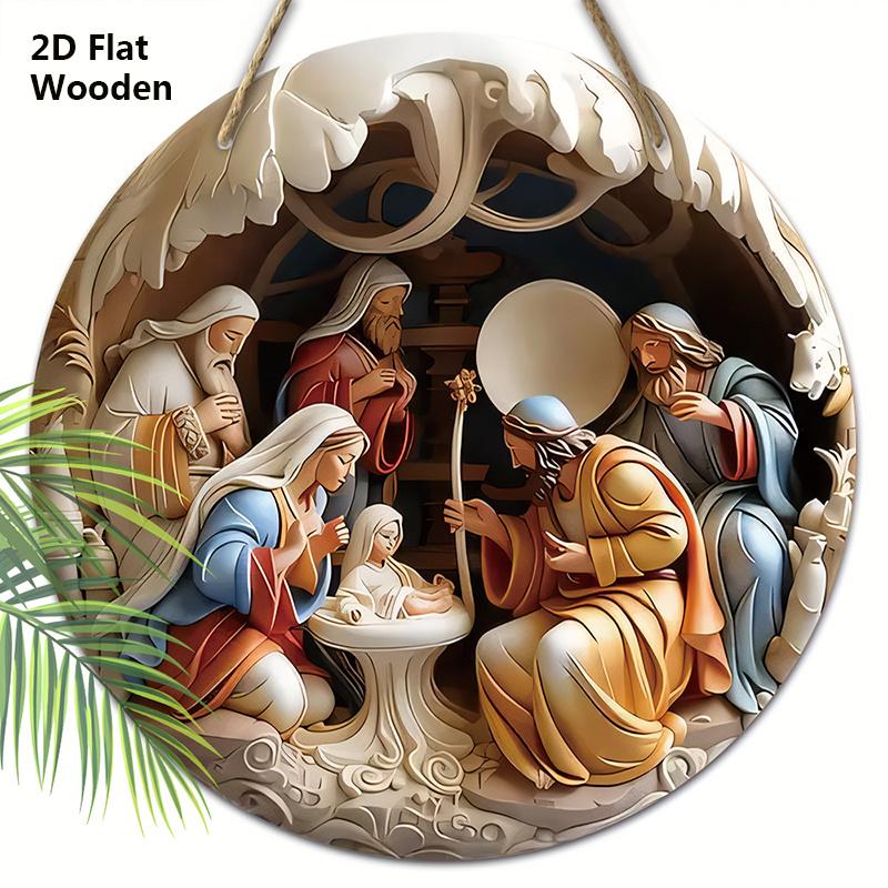 

Деревянная табличка «Сцена Рождества», Круглая табличка «Иисус родился» для декора на дверь или стену, Идеальный рождественский подарок для христиан 20cm/7.87in бежевый