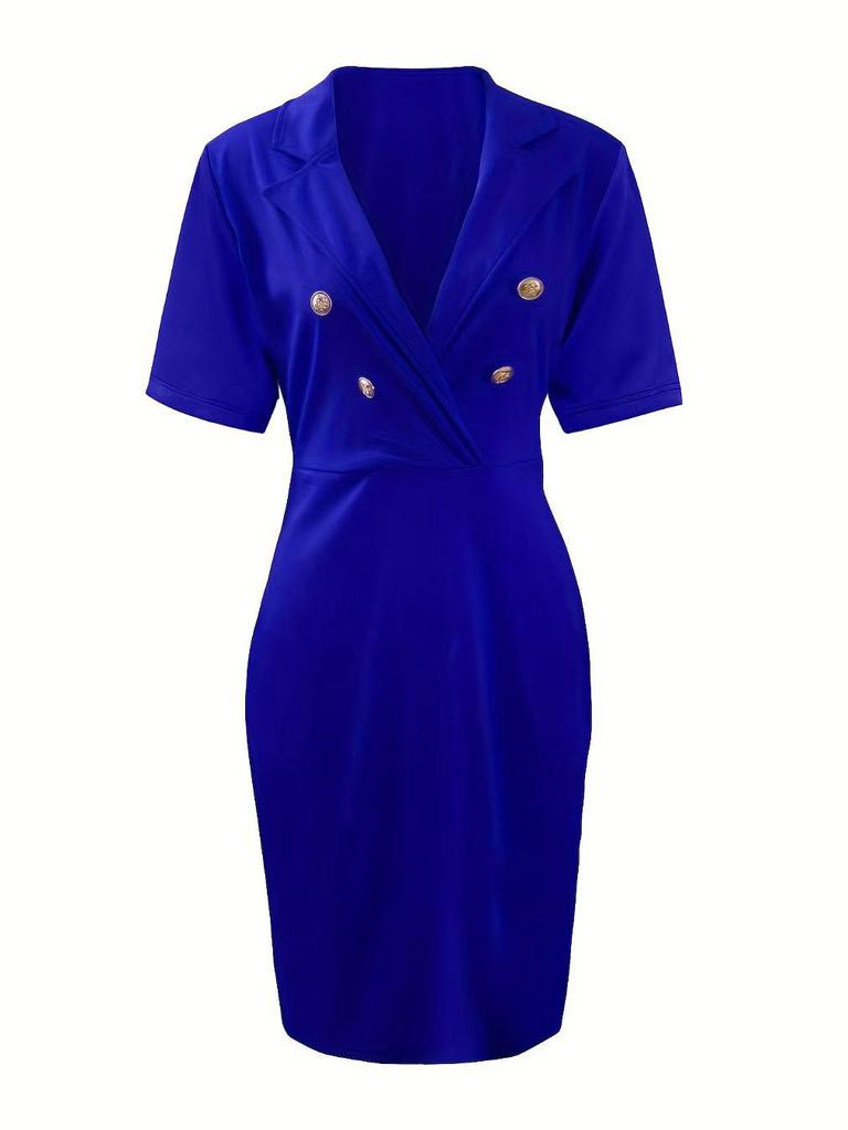 Frühling/Sommer 2026 Damen einfarbig zweireihig V-Ausschnitt Bodycon Anzugkleid