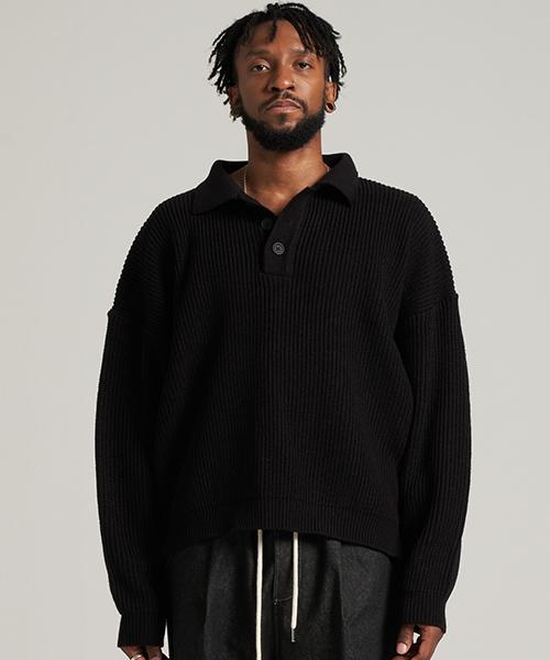 Tener Waffle Collar Knit Black F