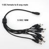 10pcs 12V DC Power Supply 1 Female To 8 Male Way Splitter Plug Extension Adapter Cable 5.5mm*2.1mm Connector for Led Strip Light
