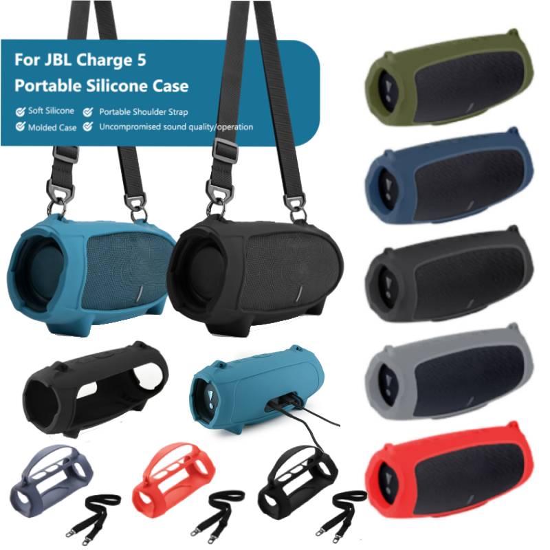 For JBL Charge 5 Bluetooth Speaker Case Soft Silicone Cover Skin With Strap for JBL Charge 5 Wireless Bluetooth Speaker Bag