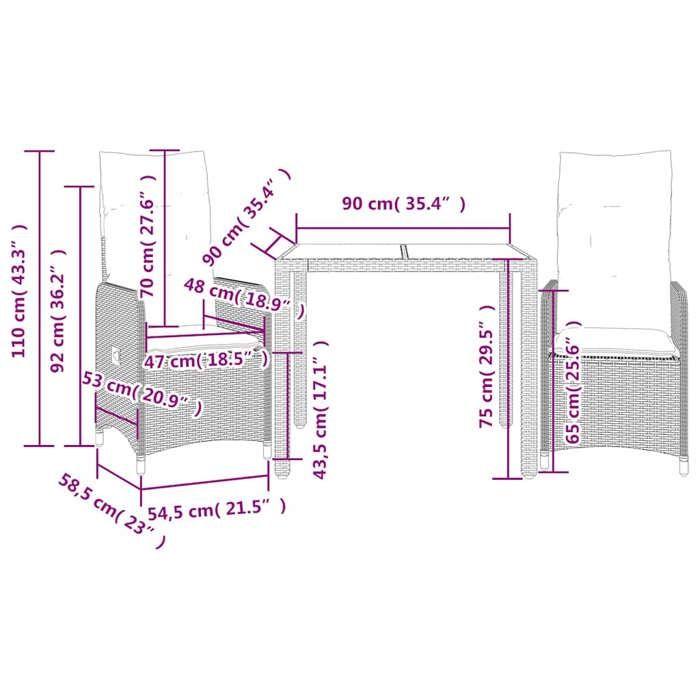 VidaXL 3-piece Garden Bistro Set Cushions Black Poly Rattan 3276987