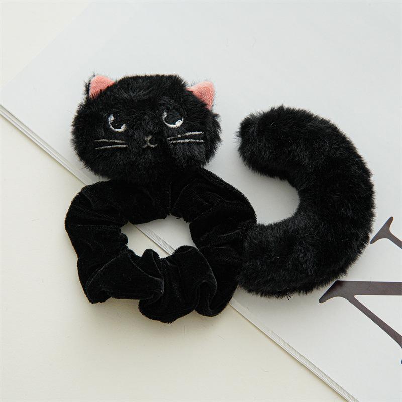 Black Cat Themed Hair Accessories Plush Halloween Styling Tools Cute Animal Ear Hair Ties Party Decorative Headwear