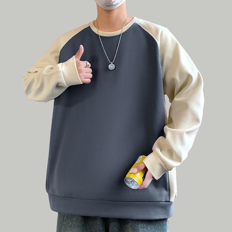 Round Neck Raglan Sleeve Sweater Men's Spring and Autumn New Loose Color Matching Raglan Long Sleeve Bottoming Coat