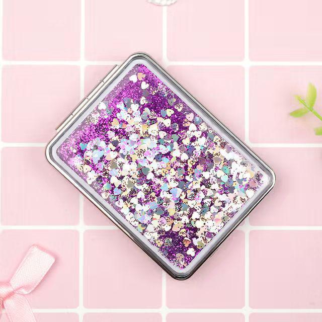 Quicksand Heart Flip Double-Sided Mini Makeup Mirror – Portable & Stylish