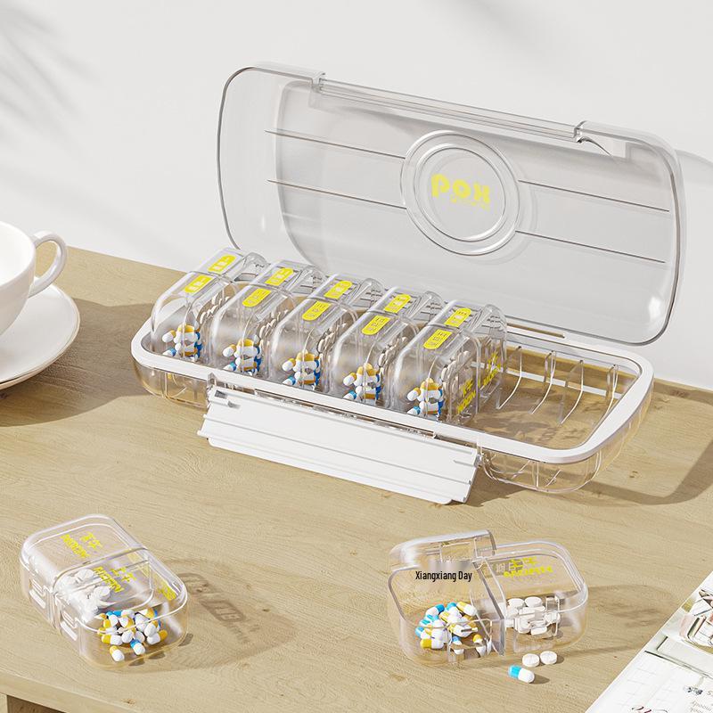 

Portable 14-Compartment Pill Organizer for Morning, Noon, and Evening Medication, Sealed Storage Box for Elderly Reminder прозрачный