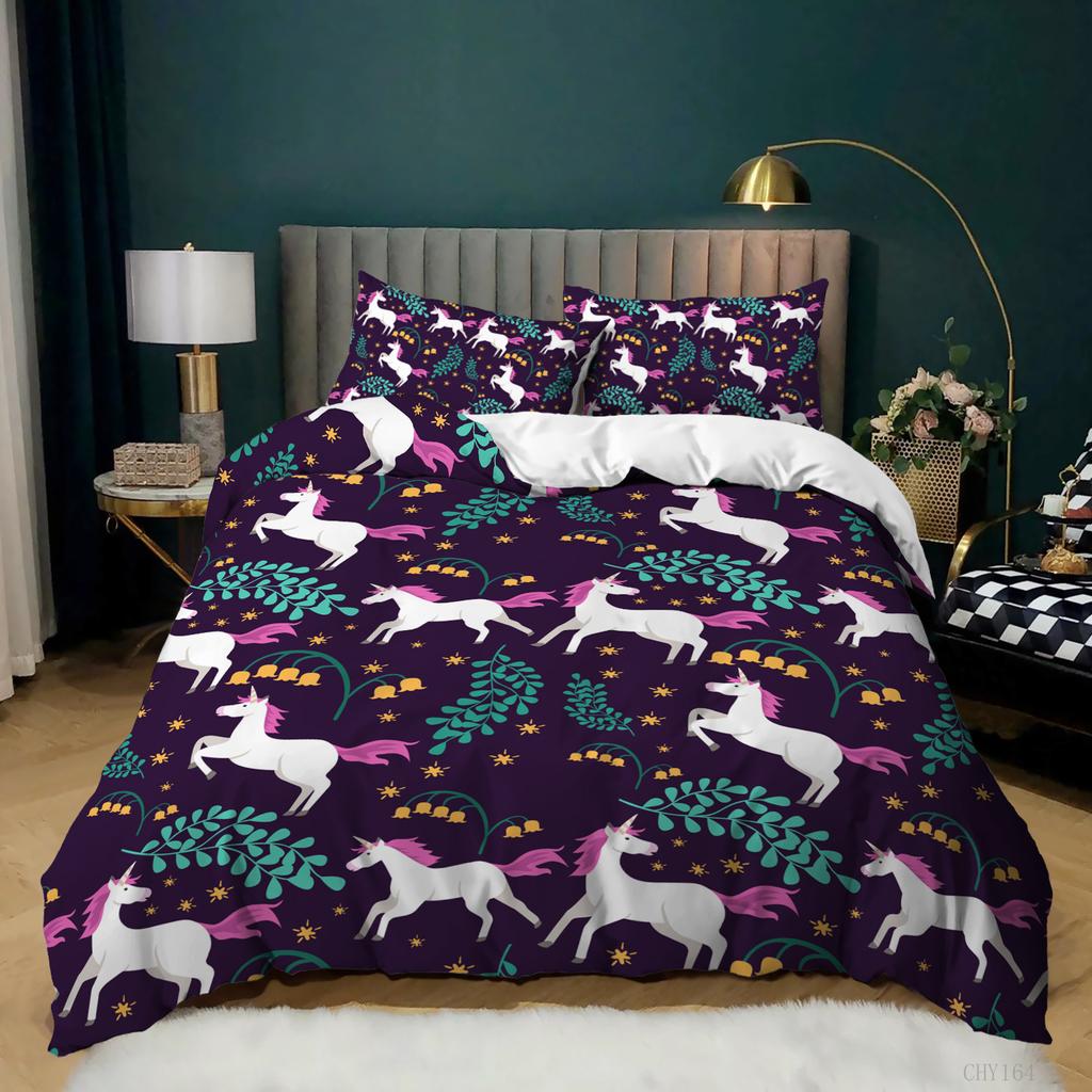 New Cartoon Small Fresh Printing Three-Piece Unicorn Kit Quilt Cover Bedding