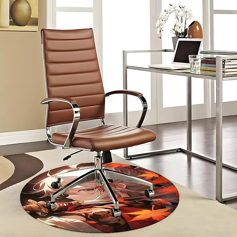 

1pc Anime Design Round Carpet with Autumn Leaves for Office Chair Mat, Non Slip Rug Home Decor, Living Room, Bedroom 80cm