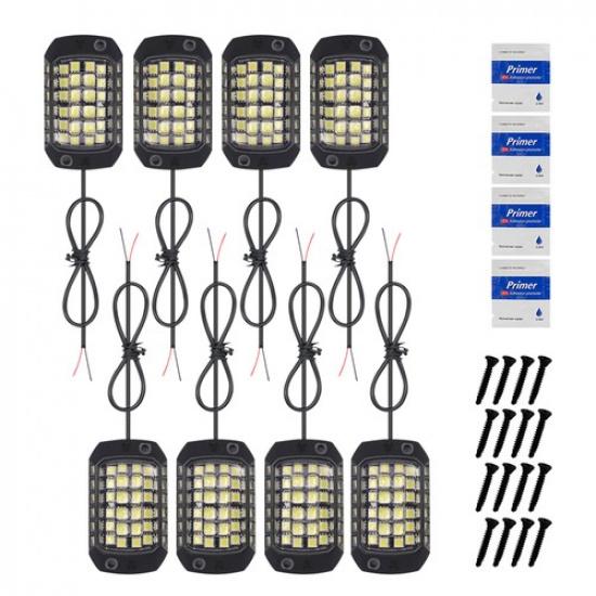 8X Pure White LED Rock Lights Waterproof LED Underglow Underbody Glow Lamp EXV
