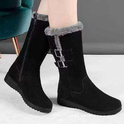 Women's Large Size Thickened Winter Warm Fur One Snow Boots Thickened Lined Ankle Boots Non-slip Hiking Sports Martin Boots