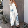 Women Plus Size Sleeveless Scoop Neck Gathered Front Floral Printed Wide Leg Jumpsuit With Pockets