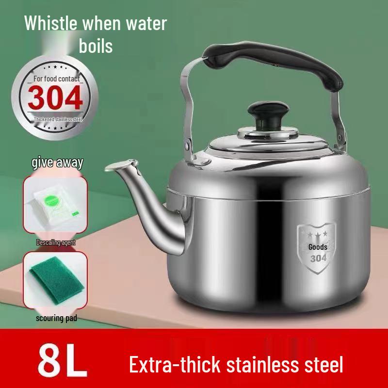 Large Capacity Stainless Steel Whistling Kettle - Thickened for Household or Commercial Use On Gas Stoves