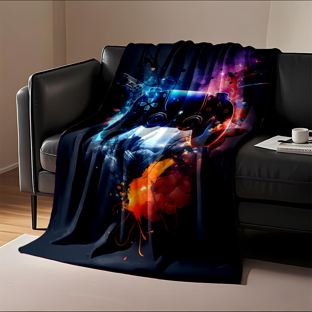 Gaming Controller with Neon Light Design Flannel Blanket for Bedroom, Living Room, Sofa, and Nap Sofas.