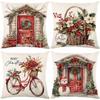Christmas Theme Short Plush Pillow Cover Set Holiday Print Cushion Case for Living Room Sofa Home Decor 45x45cm