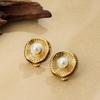 Stainless steel 18K gold pearl stud earrings round pearl earrings light luxury ear jewelry