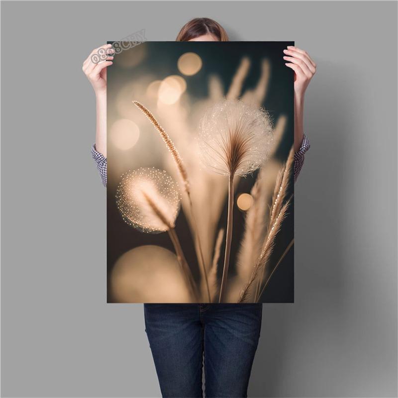 HD Nature Plants Canvas Paintings Wet Leafs,Glowing Patel Pink Flowers Posters Prints Wall Art Pictures for Living Room Decor