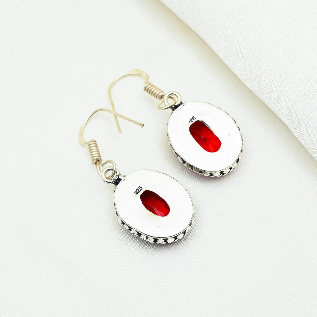 Red Garnet Jewelry, 925 Solid Sterling Silver Earrings, Handmade Gemstone Jewelry Earrings For Memorial Day
