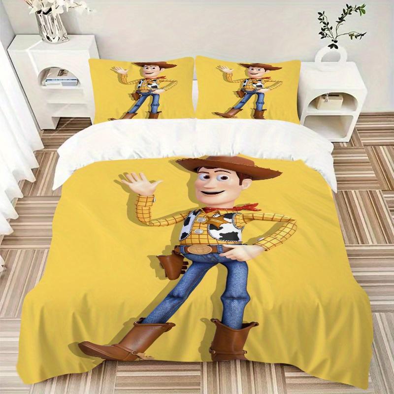 3pcs Yellow Woody Toy Story Bedding Set - 1 Soft Quilt Cover + 2 Pillowcases, Machine Washable - Suitable for All Seasons, Perfect Gift for Famil
