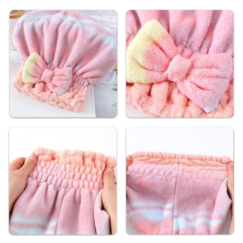 Pack of 2 Super Soft Corals Fleece Bath Cap Rainbow Gradients Fast Drying Elastic Hair Towel Wrap Turban for Women