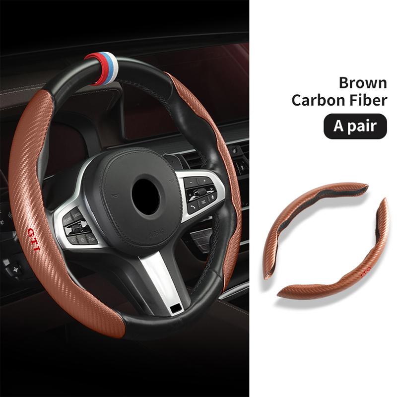 RSQ1 Valve Stems Caps For Volkswagen VW Carbon Fiber Steering Wheel Trim Non Slip Durable Split Wheel Protector Passat B5 B5.5 2000-