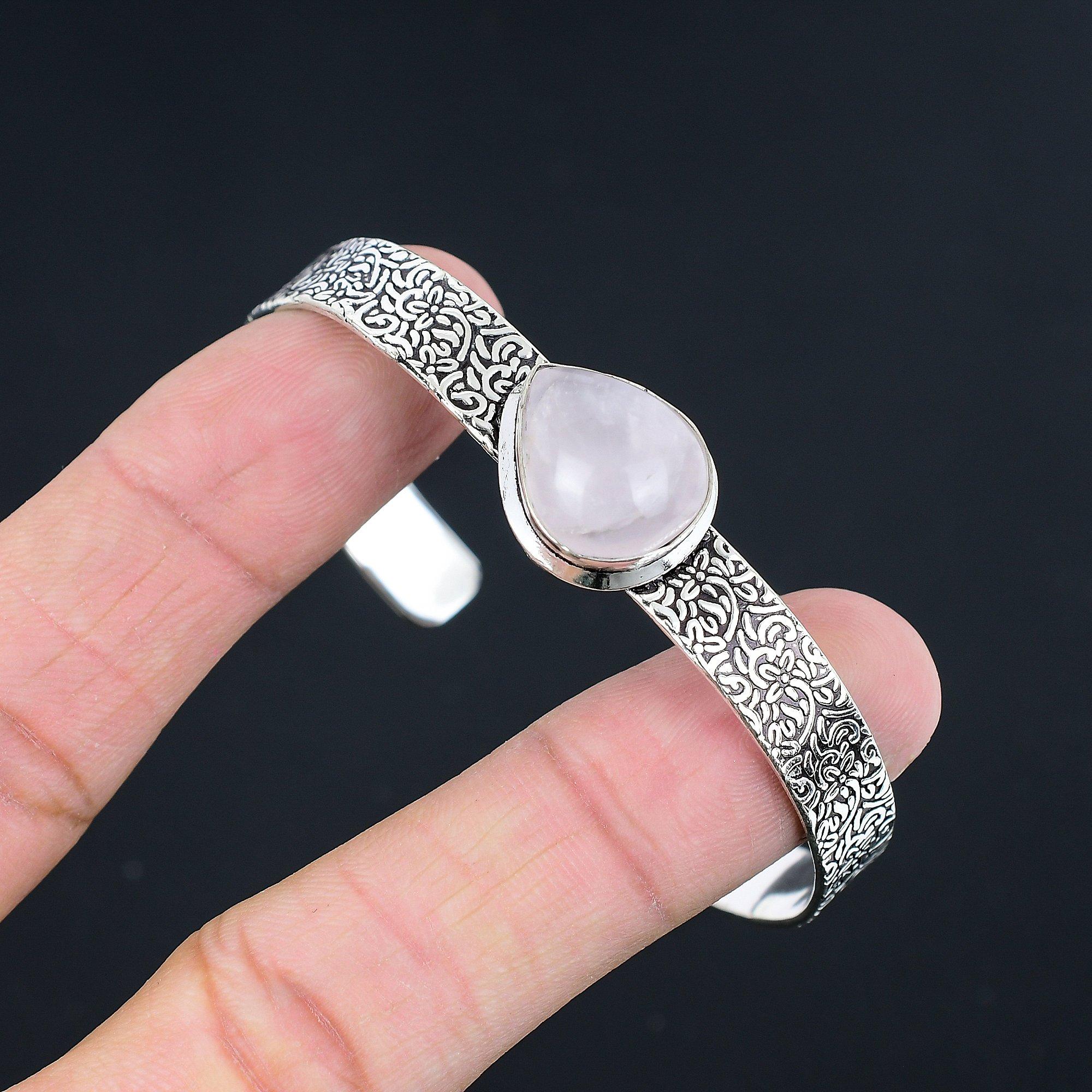 

Daughters Day Deal Pear Rose Quartz Gemstone Bangle Bracelet 925 Sterling Silver Adjustable