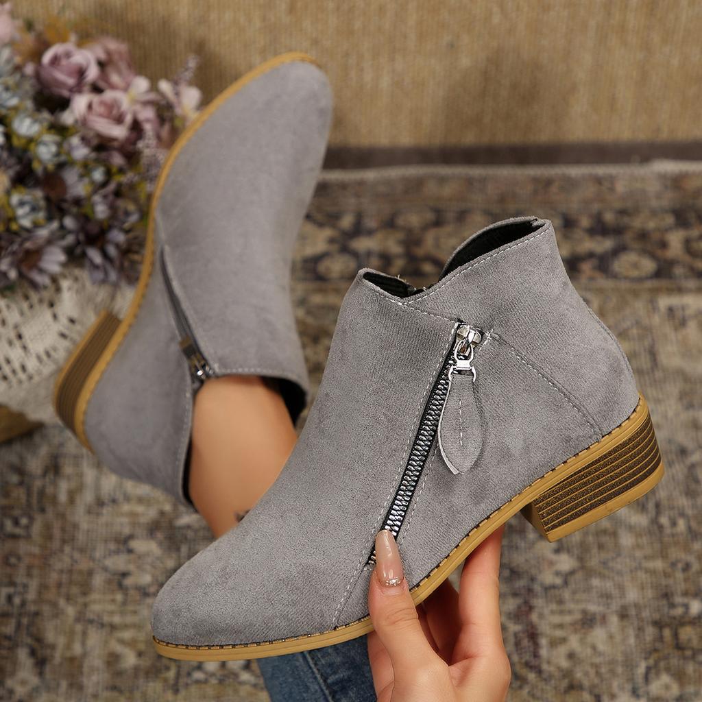 New autumn and winter women's and ankle boots suede heel side zipper large size Martin boots