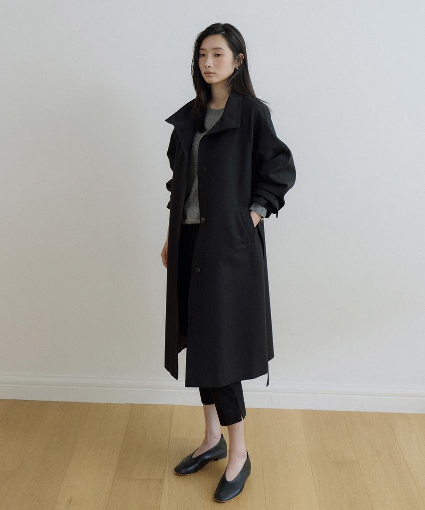 LINGSEOUL High Neck Trench Coat-Black