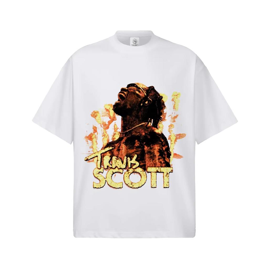 Travis Scott Flame Graphic T-Shirt Unisex Oversized Hip Hop Casual Cotton Short Sleeve Urban Streetwear Trendy for Daily