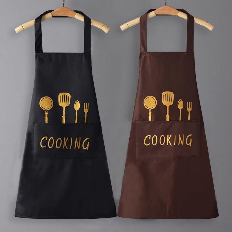 Knife Fork Pattern Waterproof Apron,Household Restaurant Kitchen Apron,Oil Resistant Hand Erasable,Fashionable Workwear Aprons