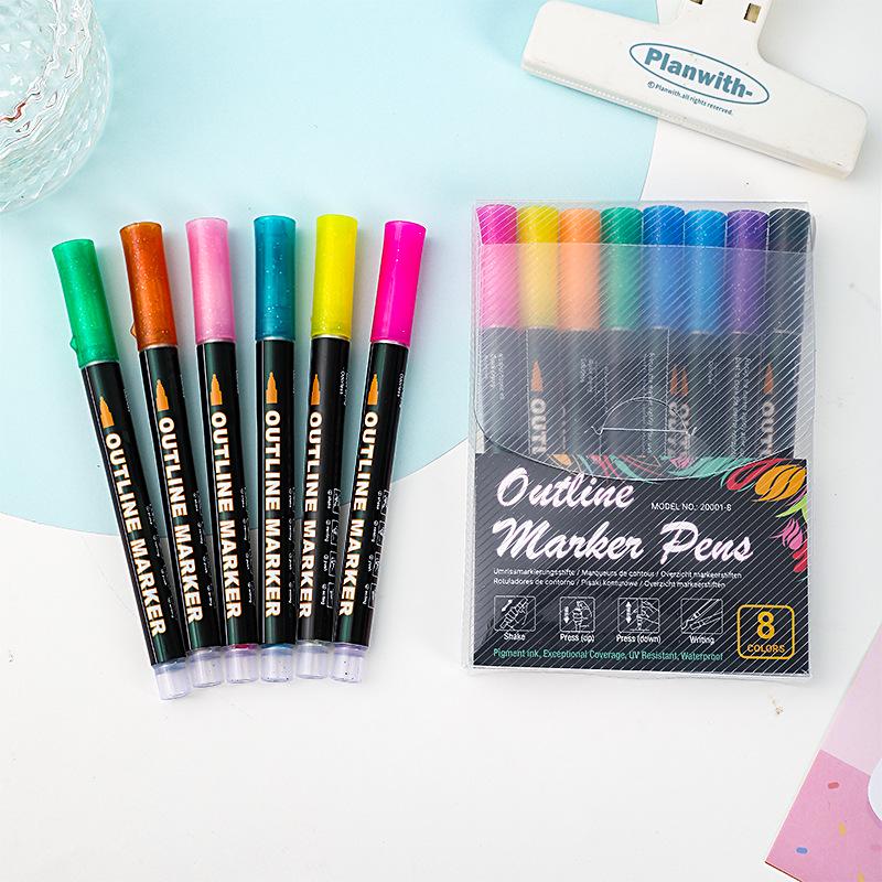 Black Double-Line Quick-Dry Non-Bleeding Fluorescent Art Marker for Students Round Tip