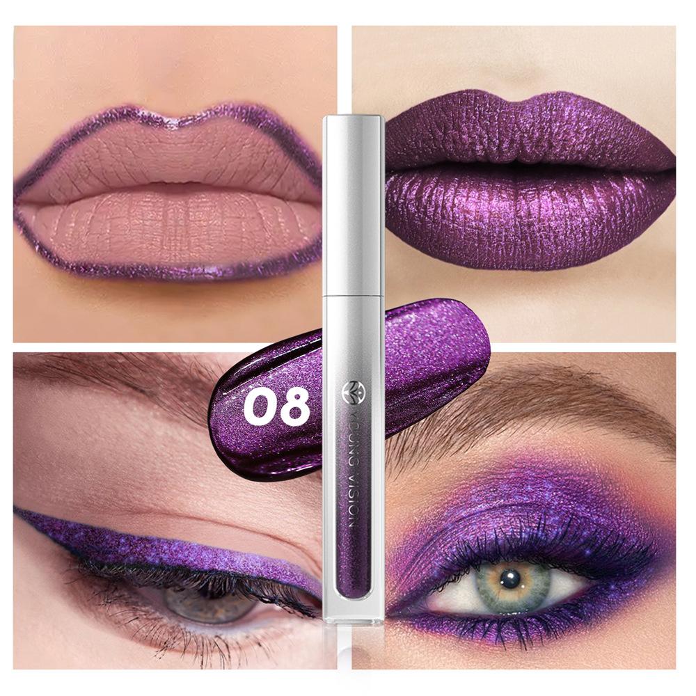 

Металлический блеск для губ с фиолетовым блеском, мерцающий матовый блеск для губ, устойчивый к переносу, многоцелевой перламутровый жидкий макияж для век