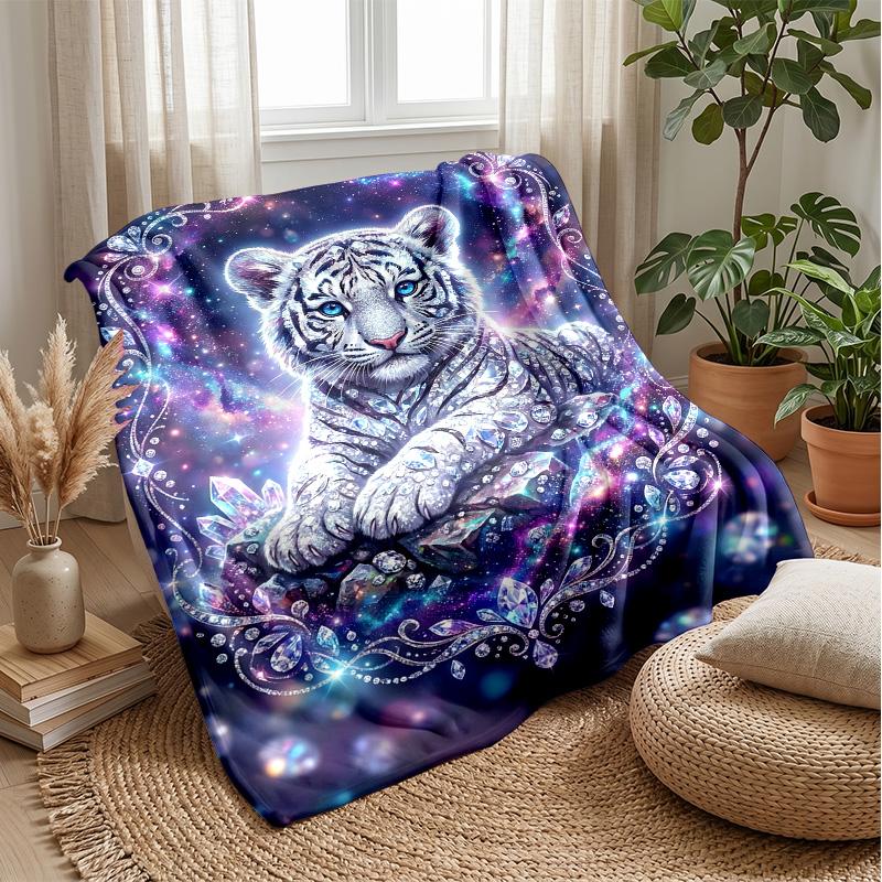 Elegant Tiger with Roses Theme blanket Lightweight Warm Flannel Blanket Decorative Throw Blanket for Home Decoration