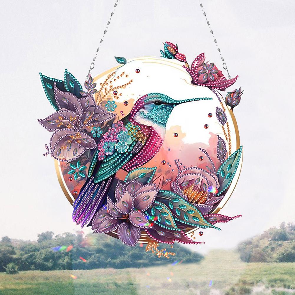 2D Flat DIY Diamond Painting Set Hanging Diamond Art Kits Rhinestone Diamond Art Window Pendants Wall Decor for Home & Windows